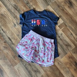 Under Armour Youth M Navy USA Top & Pure Leopard Short Outfit